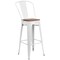 Merrick Lane Dothan Metal Dining Stool with Curved Slatted Back and Textured Wood Seat